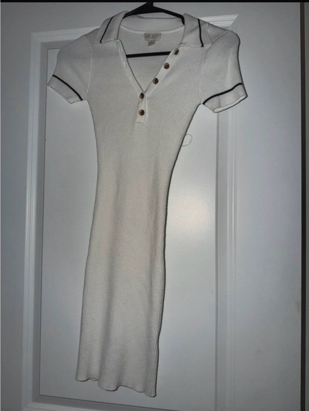 Classic Ribbed Polo Knit Dress in Cream